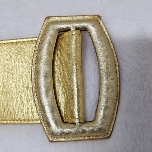 Bergdorf Goodman Rare 2-Tone Wide Gold Leather Vintage Belt S/M - Picture 4 of 16